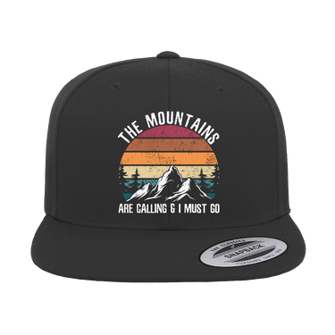 Hiking The Mountains Are Calling Printed Flat Bill Cap